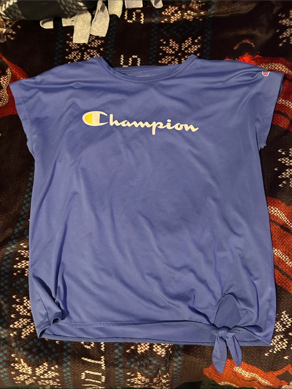 Champion Periwinkle Blue Logo Tee with Tie Detail